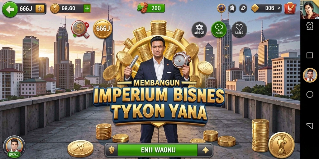 Screenshot utama 666J menampilkan pemain yang sedang membangun bisnis Tycoon.