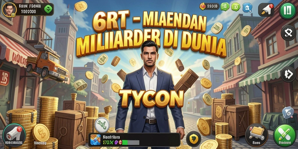 Screenshot utama 6RT menampilkan aksi bisnis yang seru dan tantangan Tycoon.