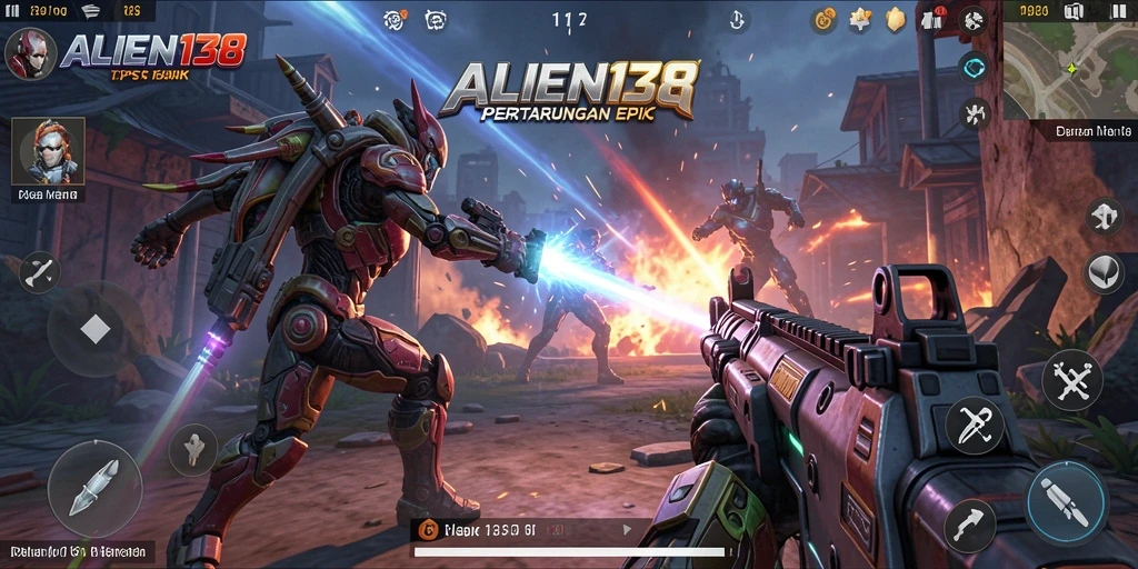 Screenshot gameplay ALIEN138 menampilkan aksi pertempuran yang seru dan dinamis.