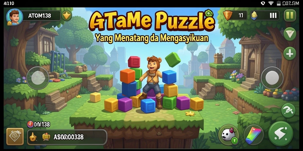Screenshot gameplay ATOM138 menampilkan teka-teki menarik dan grafis cerah.