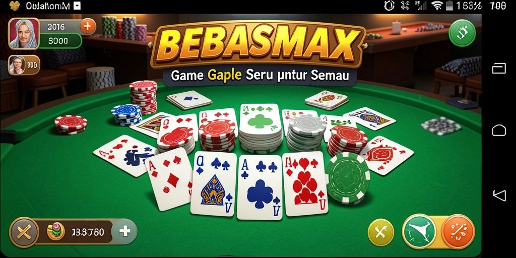 Screenshot BEBASMAX menunjukkan gameplay Gaple yang seru dan interaktif.