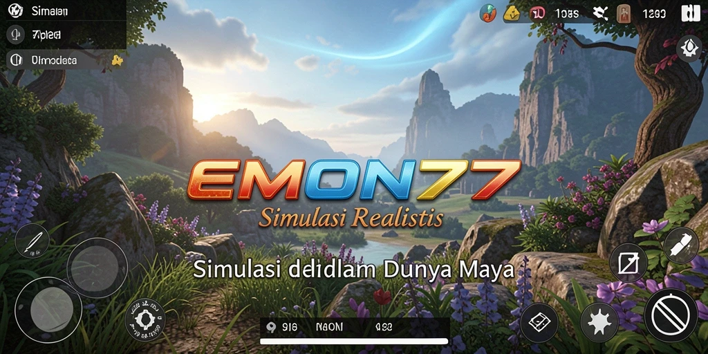 Screenshot gameplay EMON77 menunjukkan dunia simulasi yang interaktif dan menarik.