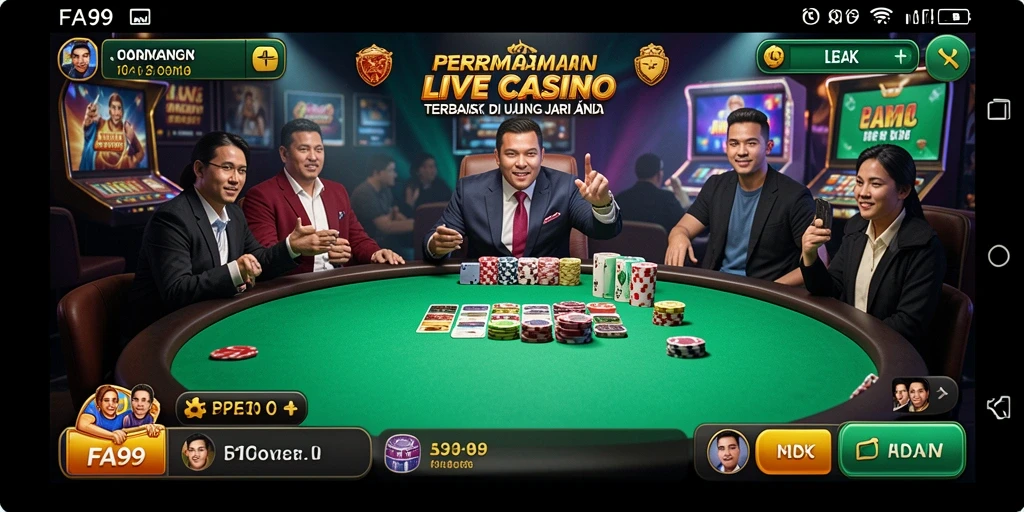 Screenshot gameplay FA99 yang menampilkan suasana Live Casino yang mendebarkan.