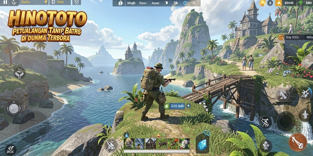 Screenshot gameplay HINOTOTO menampilkan eksplorasi yang mendebarkan di dunia terbuka.