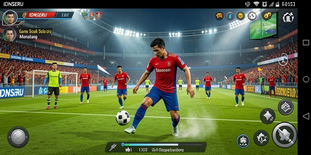 Tampilan gameplay seru dalam IDNSERU dengan aksi sepak bola nyata.