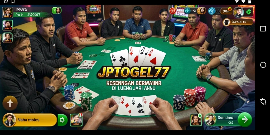 Screenshot utama JPTOGEL77 menampilkan gameplay poker yang seru dan interaktif.