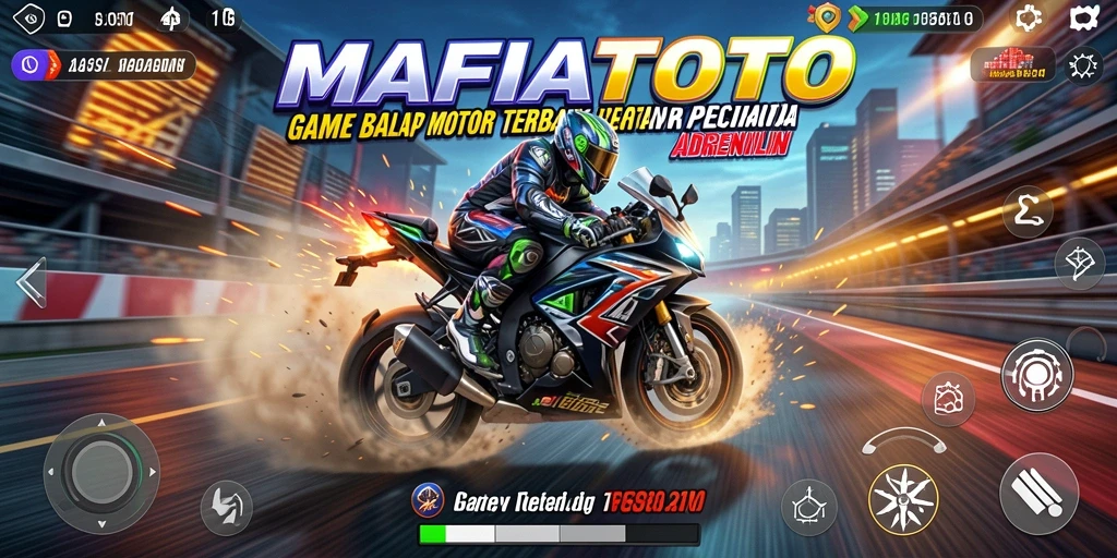 Screenshot gameplay MAFIATOTO menampilkan balapan motor yang seru dan mendebarkan.