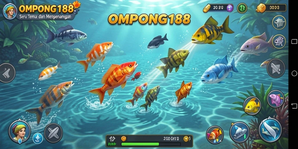 Tampilan gameplay seru saat menembak ikan di OMPONG188.