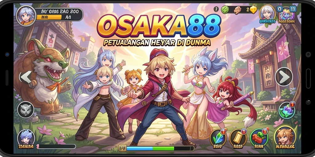 Screenshot menampilkan aksi seru di OSAKA88 dengan karakter anime.
