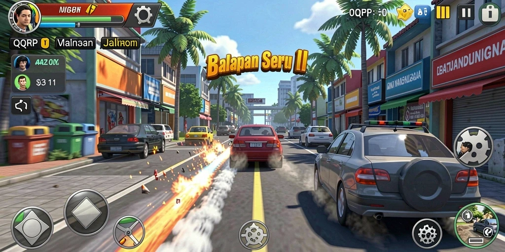 Screenshot QQRP menampilkan aksi balapan yang menegangkan dan cepat.
