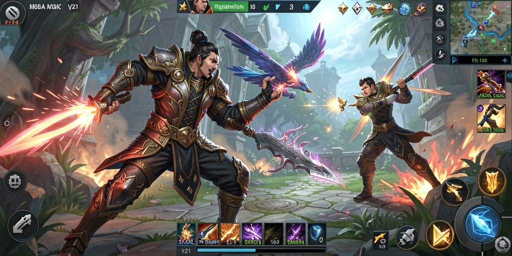 Tampilan seru dalam aksi pertempuran MOBA V21.